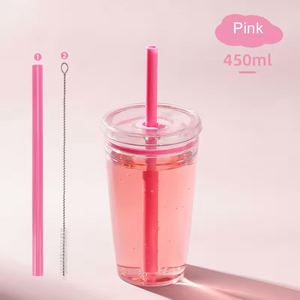 Custom Colorful Food Grade Drinkware 450ml Reusable Transparent Tritan Plastic Single Layer Tumbler for Coffee Smoothie Boba <b>Tea</b> - Product Image 1