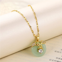Collier rond en jade vert clair naturel en acier inoxydable pierre naturelle pierre précieuse feuille fleur collier bijoux