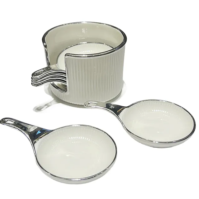 Premium Quality 6 pcs/set Ceramic Dip Dish com Armazenamento e Alça para Reuniões Familiares Restaurantes Decor Condimento Dip Tray