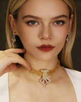 Ensemble collier et boucles d'oreilles XM S137 en laiton plaqué or de luxe avec zircon pour femmes, bijoux de fiançailles et de mariage