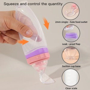 Ensemble de biberons cuillères d'alimentation en silicone pour bébé, distributeur de nourriture complémentaire à presser, portable et réutilisable pour nourrissons - Product Image 3