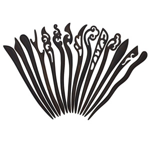 Bâtons <span class=keywords><strong>de</strong></span> cheveux sculptés à la main en <span class=keywords><strong>bois</strong></span> d'ébène, épingles à châle, pics, fourchettes pour femmes et filles, accessoire pour faire des chignons - Product Image 1