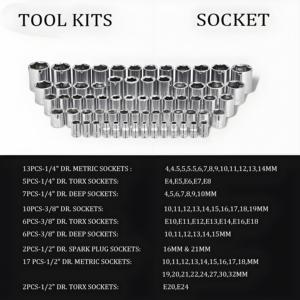Ensemble d'outils de mécanicien 172 "1/2" 3/8 "1/4" kit de clé à douille métrique SAE pour réparation automobile, vente en gros de clés mixtes CR-V - Product Image 4