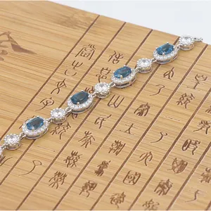 Luxury Minimalist Blue Gemstone Bracelets 925 Silver Jewelry Natural Topaz Blue Crystal Bracelets For Women