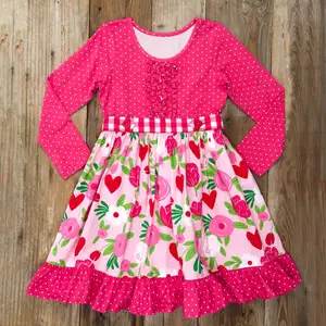 2024 Valentine's day girl outfits best selling cotton frock design girls dress