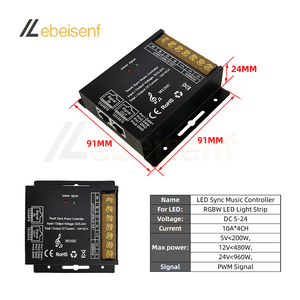 New RGB + trắng LED Sync điều khiển âm nhạc DC 5-24V PWM tín hiệu Dimmer RGBW 4-channel 40A + Full Touch RF 6-KEY điều khiển từ xa - Product Image 2