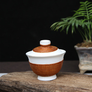 Bamboo Woven Porcelain Tea Set White Handmade Chinese Tea Set For Home And Gift - Product Image 2