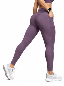 Leggings Yoga a Vita Alta, Lunghi, Viola Tinta Unita, con Tasche, Senza Cuciture, Traspiranti, Elasticizzati in Quattro Direzioni, Taglia XXL - Product Image 1