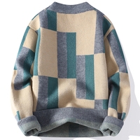 Pull décontracté unisexe col montant en tricot écossais à manches régulières, coupe ample et chaude, style Y2K, en laine standard pour l'automne et l'hiver