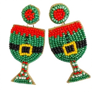 New Handmade Beaded Wine Glass Fancy <b>Earrings</b> Green Red Yellow Stylish Cartoon <b>Stud</b> <b>Earrings</b> for Women Bohemia Wedding Jewelry - Product Image 1