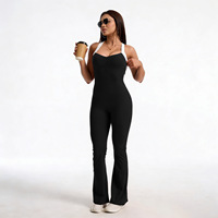 Combinaison de yoga sans manches et dos nu, style ballet, à blocs de couleur, pantalon long une pièce pour le fitness et l'entraînement