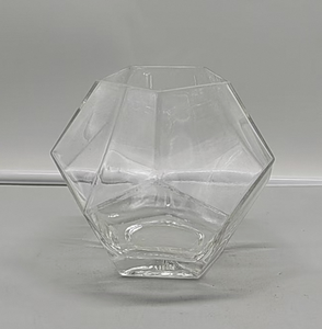 Hand Blown Geometric Faceted Clear Crystal Glass <b>Vase</b> Artisan Crafted Contemporary Home Table Centerpiece Flower <b>Vase</b> - Product Image 2