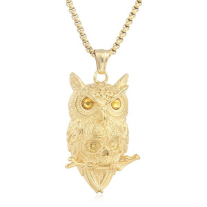 Colgante de búho de acero inoxidable con diseño de calavera, collar con cadena de ojos amarillos para hombres y mujeres, regalo de joyería de moda 1207 - Product Image 5