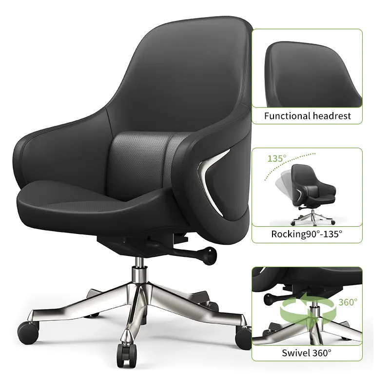 ZITAI leather egg shape swivel chair office chair adjustable lumbar executive office leather president chair
