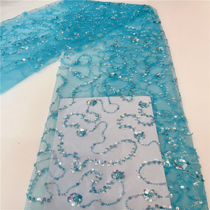 Bordado 3D de <span class=keywords><strong>tela</strong></span> de encaje de lentejuelas, tubo de cuentas de <span class=keywords><strong>gasa</strong></span> fina, bordado de encaje de estilo africano para accesorios de ropa - Product Image 4