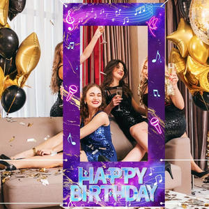 Nuevo <span class=keywords><strong>Fondo</strong></span> Decorativo Hueco para Fotos <span class=keywords><strong>de</strong></span> Cumpleaños, con Elementos <span class=keywords><strong>de</strong></span> Neón Púrpura y Temática <span class=keywords><strong>Musical</strong></span>, Marco para Fotos - Product Image 2