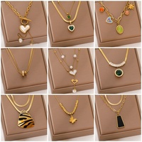 Chaîne multicouche en plaqué or PVD Offre Spéciale Collier d'amour en forme de cœur Pendentif étoile papillon Collier en acier inoxydable avec perle et diamant