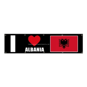 Pengiriman cepat 2x8ft Saya cinta ALBANIA 100% bendera spanduk poliester