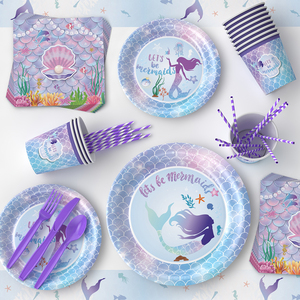 Assiettes en papier sur le thème de <span class=keywords><strong>la</strong></span> sirène violette pour fête de filles, fournitures de fête de <span class=keywords><strong>la</strong></span> <span class=keywords><strong>Petite</strong></span> Sirène pour filles - Product Image 5