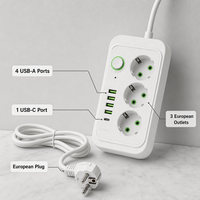 Multiprise sur mesure aux normes européennes, 3 prises, double 10A, avec rangement rotatif pour câbles et ports USB