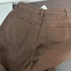 Vente en gros de <span class=keywords><strong>jeans</strong></span> taille haute à jambe droite pour femmes style baggy vintage coupe ample marron Streetwear pantalon à jambes larges - Product Image 2