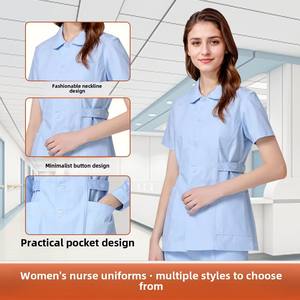 20% coton Logo personnalisé deux pièces ensemble manteau blanc uniforme d'infirmière moderne à manches courtes épaisses pour le personnel médical des médecins de l'hôpital - Product Image 2