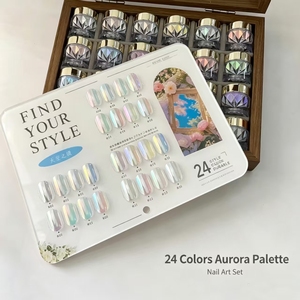 Ensemble de poudre à ongles effet miroir Aurora Moonlight 24 couleurs, pigment chrome ultra fin non volatil, logo personnalisé pour salon, DIY nail art - Product Image 3
