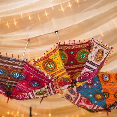 Payung India Desain Buatan Tangan Katun Multi Warna Bohemian Bordir Payung Indian untuk Dekorasi