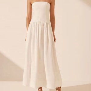 High Quality <strong>Linen</strong> Blend Fabric Dress Fitted With Panels Corset Strapless Women's Dress Pleated <strong>Maxi</strong> <strong>Skirts</strong> Side Pockets - Product Image 3