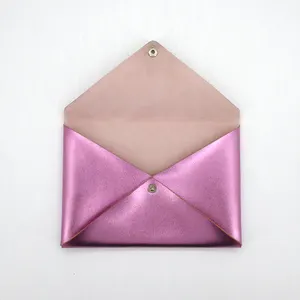 Gratis Logo Service Rose Roze Clutch Bag Roze Metallic Leather Pouch