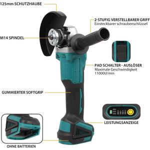 Podofo 125mm M14 Meuleuse d'angle électrique sans balais 10000 tr/min au lithium, outil électrique portable avec interrupteur à gâchette pour bricolage, machine de découpe ODM - Product Image 6