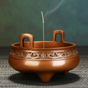 กระถางธูปทองแดงสีม่วงทรงกลมสามขา ลายมังกรกุย ทำด้วยมือ สำหรับพิธีทางศาสนา ของขวัญสำหรับบ้านและสำนักงาน - Product Image 2