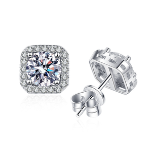 High Quality Moissanite <strong>Earring</strong> 925 Sterling Silver Round 1.0ct 6.5mm Moissanite <strong>Diamond</strong> <strong>Square</strong> Stud <strong>Earrings</strong> for Women - Product Image 1
