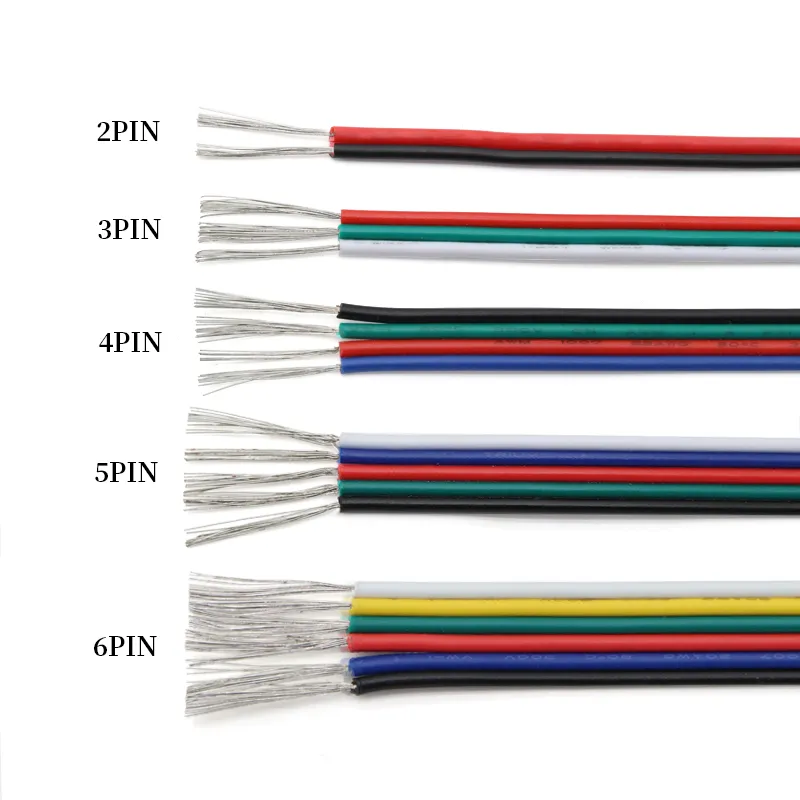 LED şerit ışık elektrik teli kablosu 18/20/22AWG 2/3/4/5/6 Pin DIY kablo konnektör elektrik kablosu için WS2812B RGB RGBW 5050