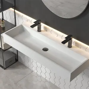 Твердая поверхность Белая настенная раковина для ванной комнаты умывальник искусственный камень ручной умывальник