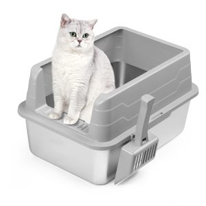 Bandeja de arena para gatos de metal personalizada de fácil limpieza Caja de arena semicerrada de acero inoxidable para gatos - Product Image 1