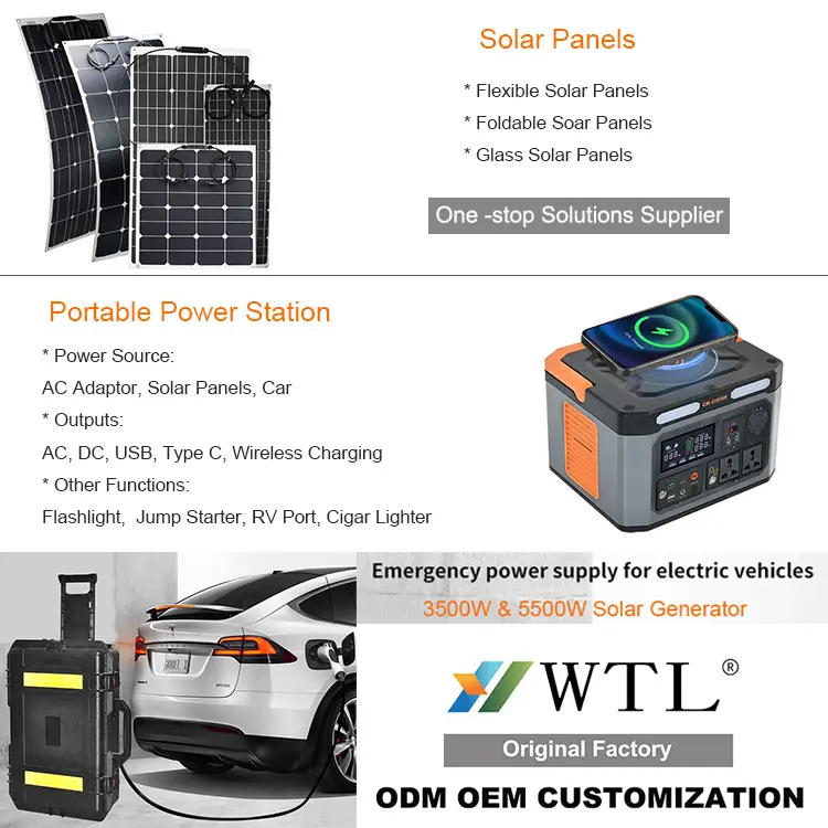 WTL Solar Generators 300W 500W 1000W 1500W 2000W 3000W 5000W 10000W UPS Outdoor Battery Portable Power Station With Solar Panels