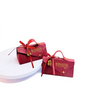 Romantic Wedding Favor Gift Bag <b>Red</b> <b>Paper</b> Small Bag With Ribbon Handle Gold Stamp Logo Magnetic Closure Luxury Packaging Bag - Product Image 2