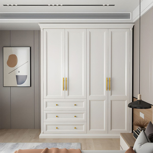 <span class=keywords><strong>Armadio</strong></span> Guardaroba in Legno Bianco Stile Shaker a <span class=keywords><strong>4</strong></span> <span class=keywords><strong>Ante</strong></span> con Cassetti, Design Classico Europeo Personalizzato <span class=keywords><strong>per</strong></span> Camera da Letto - Product Image 1