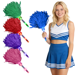 Pompons de cheerleading avec poignée de bâton, lumière alimentée par batterie pour l'esprit d'équipe, la danse sportive, le soutien des adolescents, la fête des mères, la remise des diplômes - Product Image 1