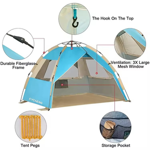 Tienda de campaña automática de apertura rápida directa del fabricante, tela recubierta de plata, tienda de playa impermeable, estructura de un dormitorio - Product Image 3