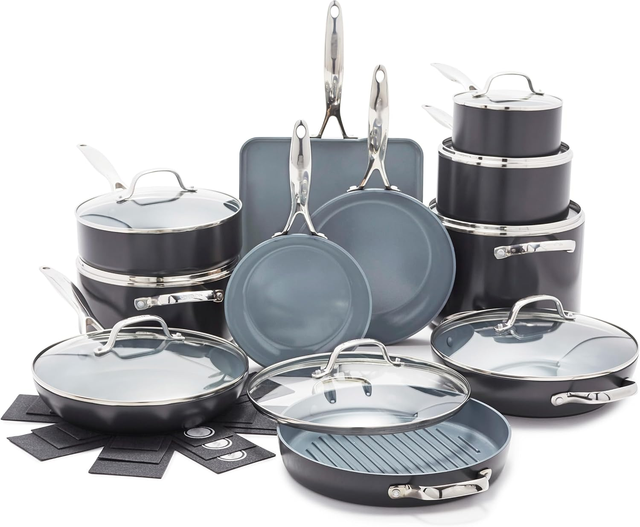 Oem 22-Piece Healthy Ceramic Nonstick Cookware Set PFAS-Free Pots Pans with Stainless Steel Handles Glass Lids