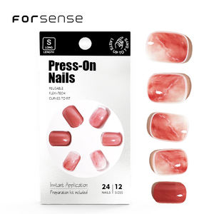Jolie presse sur les <span class=keywords><strong>ongles</strong></span> pour les femmes de marque privée faux <span class=keywords><strong>ongles</strong></span> courts carrés en marbre <span class=keywords><strong>rouge</strong></span> uni ombre spray couleur vin porter des bouts d'<span class=keywords><strong>ongles</strong></span> - Product Image 2