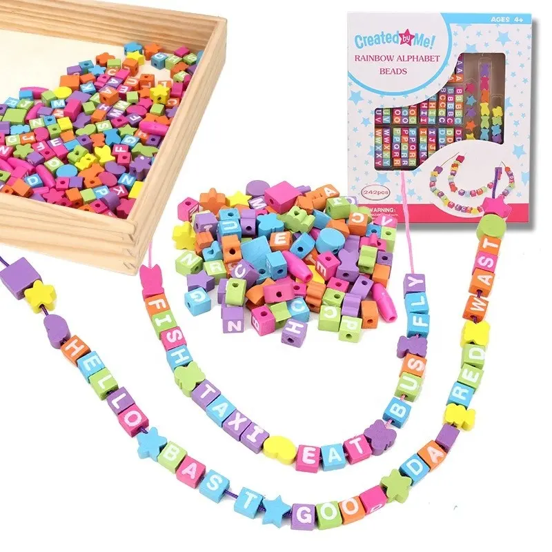 Children's wooden beaded early education educational toys baby wearing rope beads sugar toys children's beading gifts