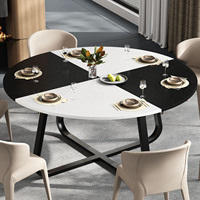 Table à manger ronde moderne en marbre noir et blanc bicolore, style minimaliste, pour salon, appartement, décoration d'intérieur, mobilier, espace propre et lumineux