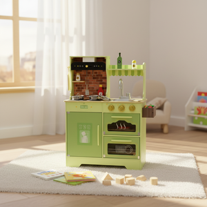Set di Giocattoli Cucina in Legno Verde per Bambini, Gioco Educativo di Cucina, Giocattolo Interattivo Genitore-Figlio per lo Sviluppo Mentale - Product Image 6