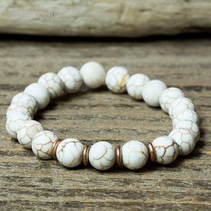 BM22504 Turquoise Howlite Bead <strong>Stacking</strong> <strong>Bracelet</strong> Pave CZ Bar <strong>Bracelet</strong> Rose Gold Plated Elastic Stackable <strong>Bracelet</strong> Set of 4 - Product Image 3