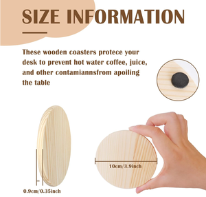 Sous-verre rond en bois brut de 3,9 pouces, éco-responsable, à personnaliser soi-même - Product Image 3