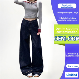 <span class=keywords><strong>Jeans</strong></span> da donna a <span class=keywords><strong>vita</strong></span> alta, blu scuro, a gamba larga, casual, tinta unita, traspiranti, ad asciugatura rapida, in denim primaverile, con design snellente, lavaggio medio - Product Image 1