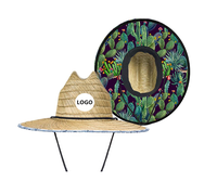 Drapeau américain Lifeguard Surf Straw Hat for Women Men Sun Beach Boy Youth Wide Brim Mat 100% Blue Black UPF 50 + Accessory